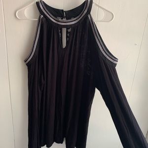 Long Sleeved Cold Shoulder Top with Accents